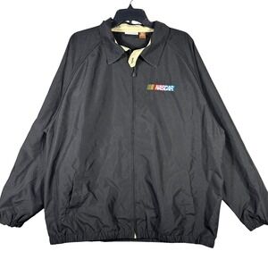 VINTAGE NASCAR Racing Jacket Men Large Black Full Zip Embroidered Logo Nylon